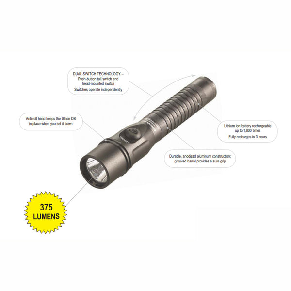 Strion®  Ds Flashlight - 120v Ac-dc Charger, 1 Holder, Black, Clam