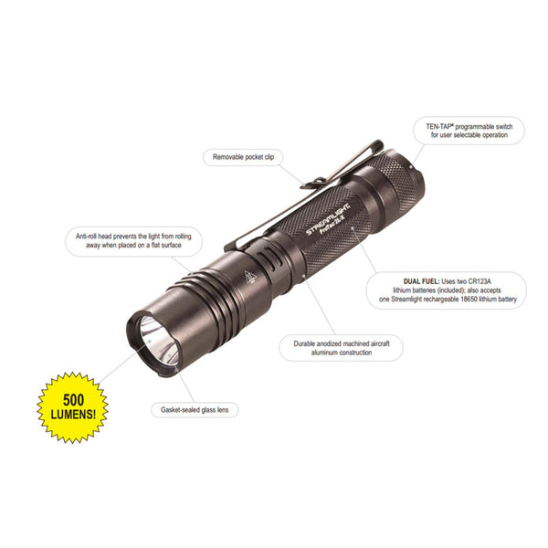Protac 2l-x Tactical Light - With Two Cr123a Lithium Batteries - Clam