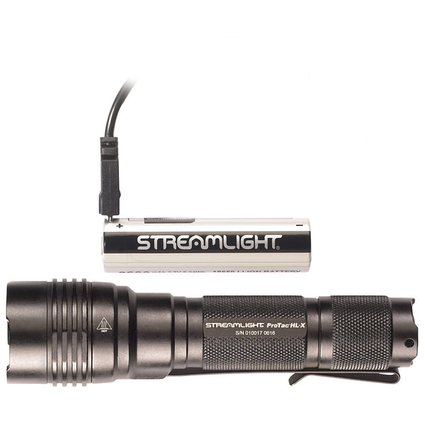 Protac® Hl-x Usb High Lumen Tactical Light - 18650 Usb Battery, Usb Cord And Holster - Clam - Black